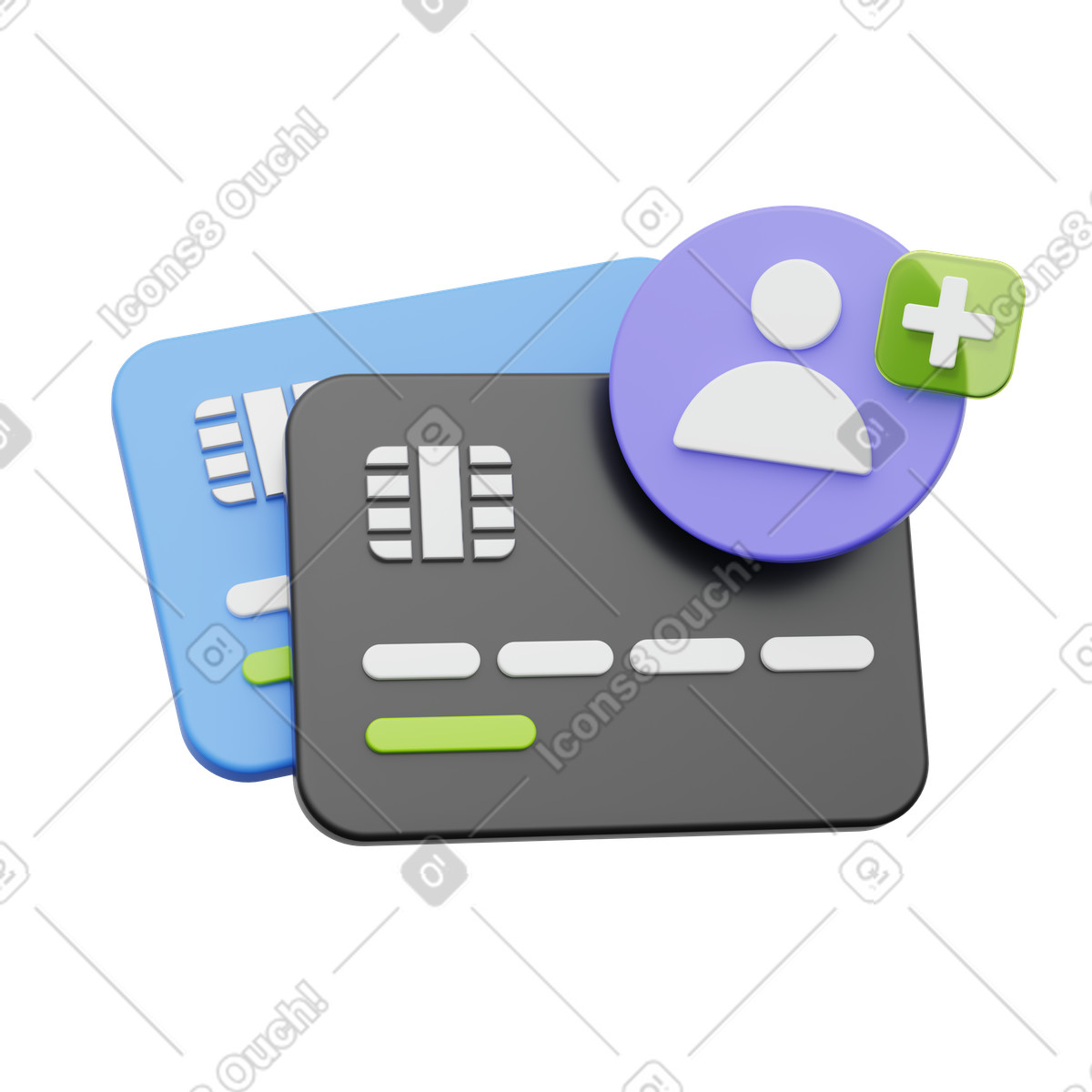 Credit cards with user profile icon, New customer, Financial service illustration in PNG, SVG