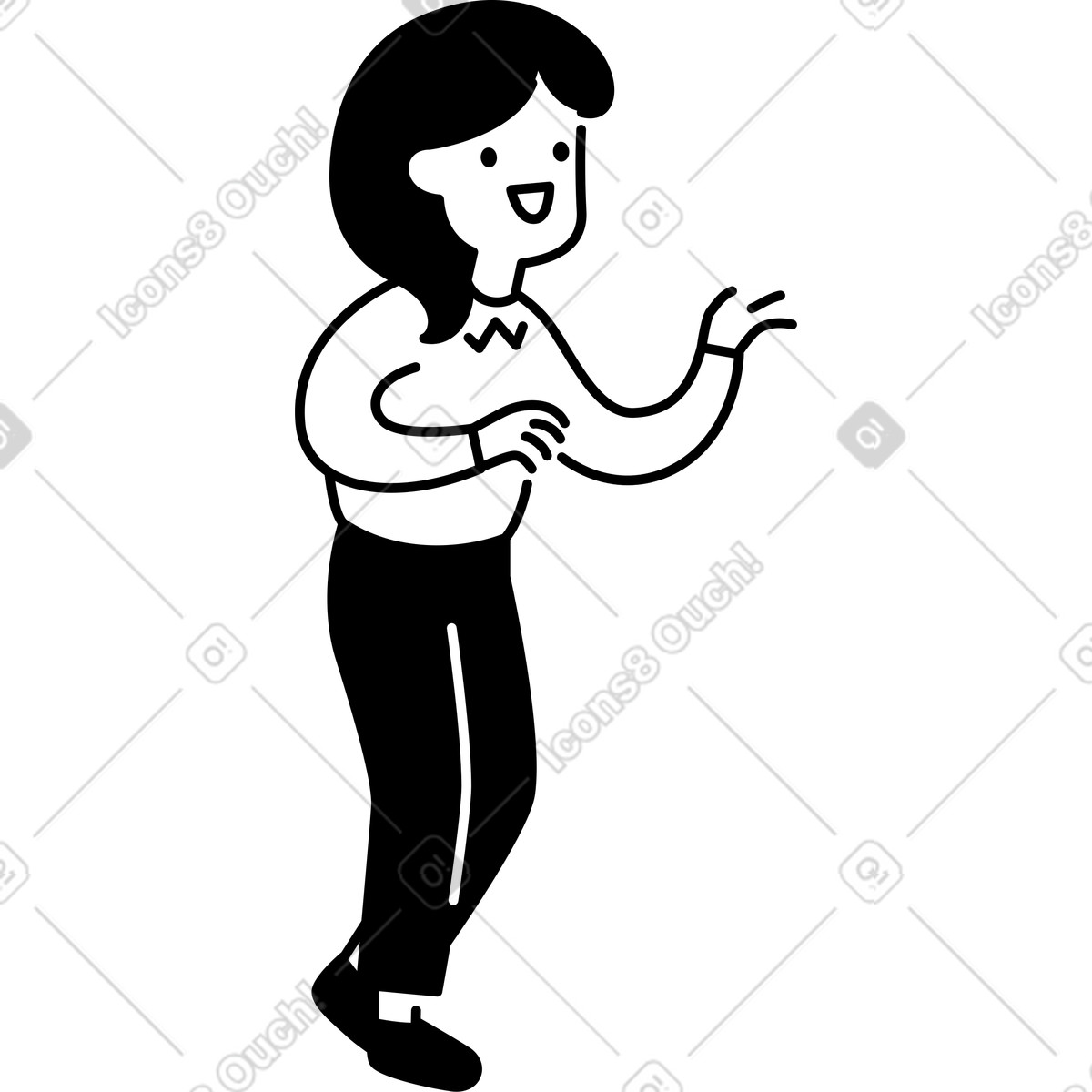 Character smiling with raised hand and curved arm gesture-Illustration im Notion Line Art-Stil als Download in PNG, SVG