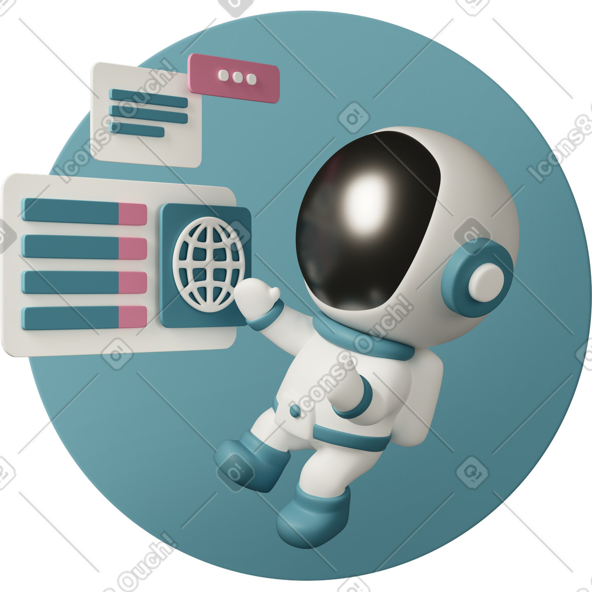 3D Casual life 스타일의 Cute astronaut and web windows with globe icon 일러스트레이션 PNG, SVG 다운로드