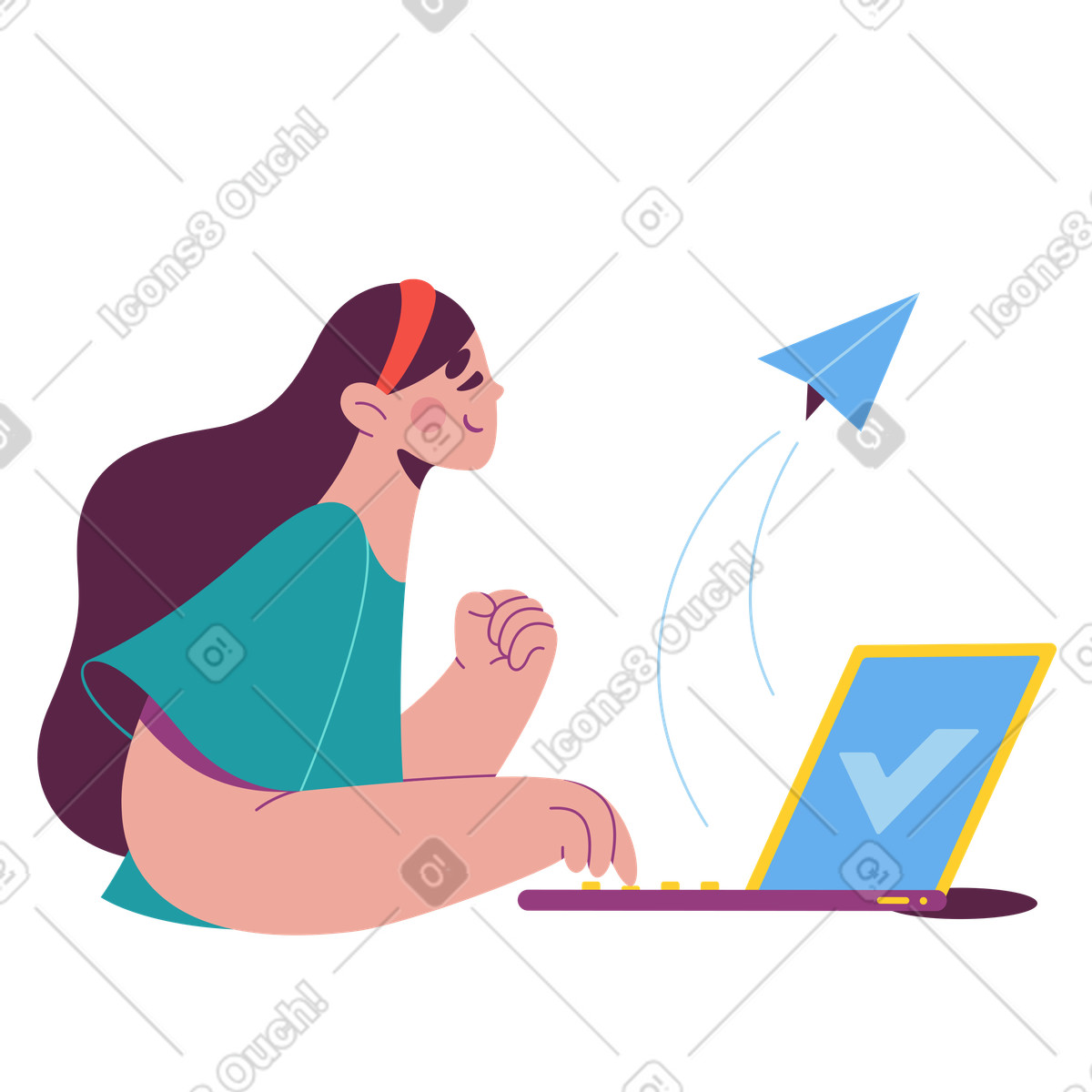 Glückliches mädchen hat eine nachricht gesendet-Illustration im Sammy-Stil als Download in PNG, SVG