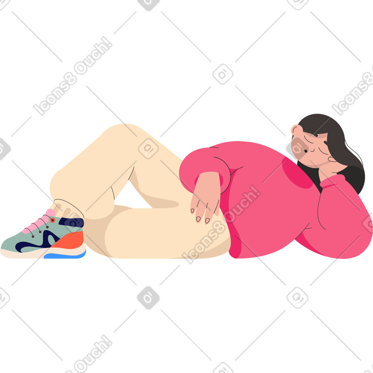 Illustration Fille couchée endormie dans le style Dizzy à télécharger aux formats PNG, SVG