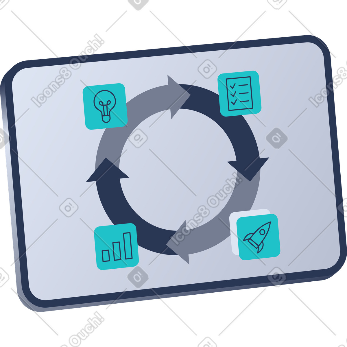 Tablet with project management cycle illustration in Lucent style download in PNG, SVG