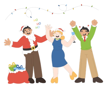 Three cheerful characters celebrating Christmas - Sitcom style illustration