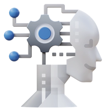 A robotic head with circuitry and gears - 3D Fluency style illustration