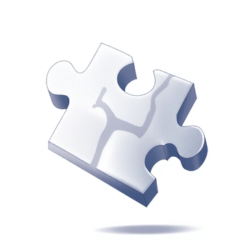 A three-dimensional jigsaw puzzle piece shaped like a femur bone is suspended in the air. The puzzle piece displays intricate interlocking sections, showcasing the anatomical details of the femur. The background is a simple, unobtrusive setting that allows the focus to remain on the floating puzzle piece. The overall composition emphasizes the unique shape and design of the puzzle piece as it hovers.