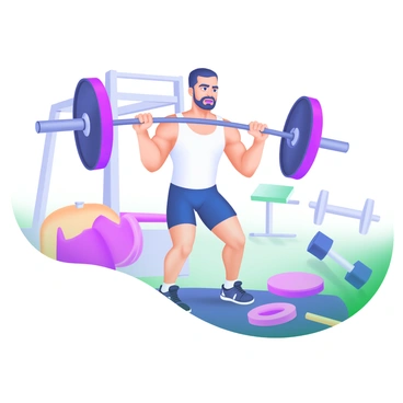 A weightlifter is depicted in the middle of a lift, with a concentrated expression on their face. They are positioned with a barbell resting across their shoulders. The barbell is unevenly loaded, with one side significantly heavier than the other, causing the weightlifter to lean slightly to one side. The weightlifter is wearing a workout tank top and lifting shoes, showcasing their muscular build. Nearby, there are weight plates of various sizes scattered around on the floor. From the background, a gym setting is suggested with equipment like dumbbells and benches visible. The lighting is bright, emphasizing the weightlifter's effort and determination.