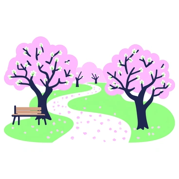 A path lined with blooming cherry blossom trees in spring