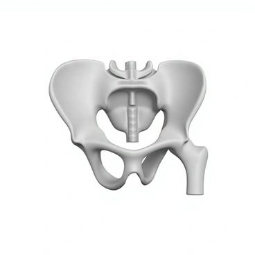 A grayscale diagram of the female pelvis, showcasing the major bones and anatomical landmarks in a detailed manner. The pelvis is depicted from a lateral view, clearly illustrating the ilium, ischium, and pubis bones. Key landmarks such as the pelvic inlet, acetabulum, and the symphysis pubis are prominently labeled. The diagram features clear lines and precise annotations to enhance understanding, with a focus on the overall structure and form of the female pelvis. Each bone is shaded in varying shades of gray to differentiate them effectively.