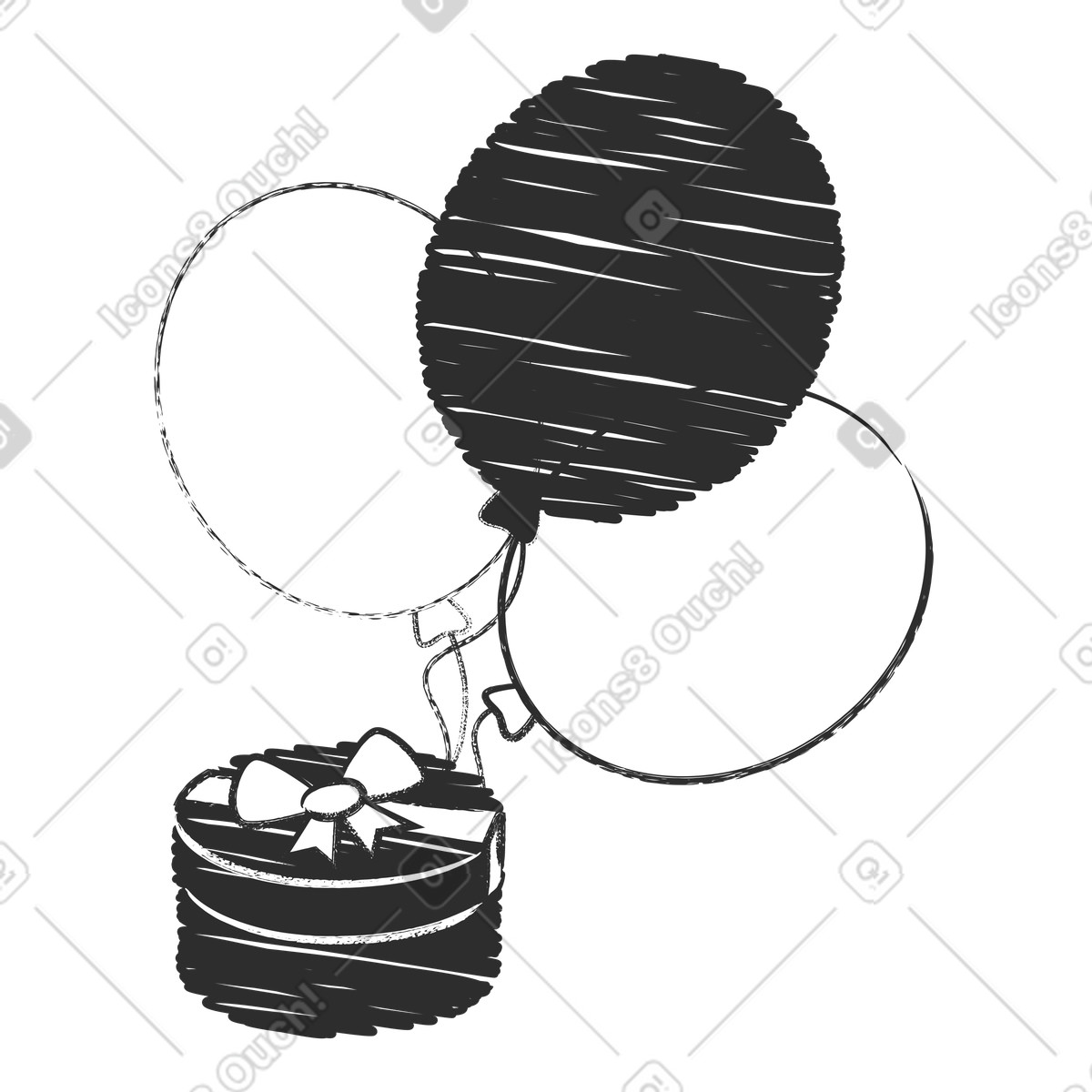 Ilustración Celebración con globos y regalos en estilo Graphite a descargar en PNG SVG