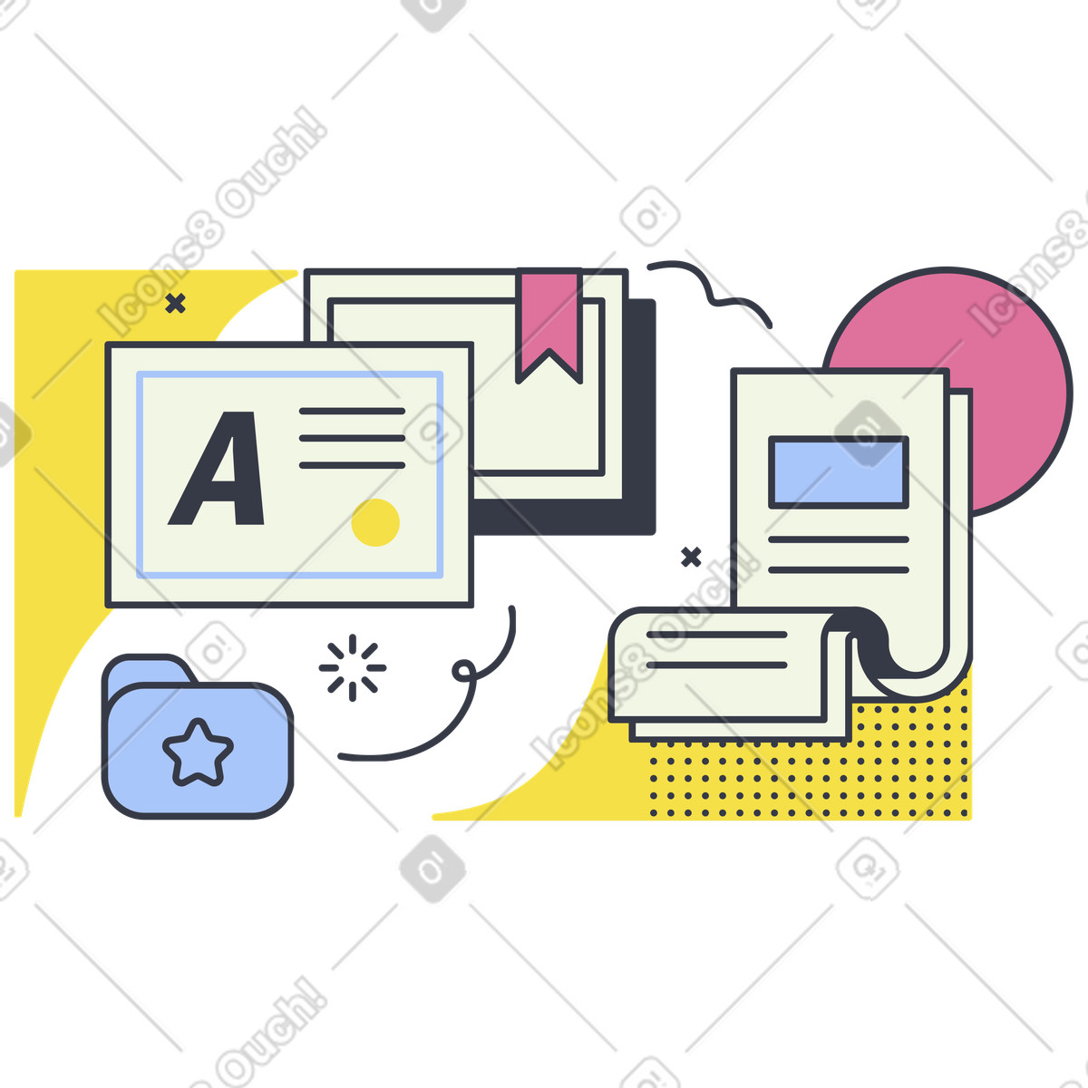 Documents and certificates in folder, Professional portfolio showcase illustration in PNG, SVG