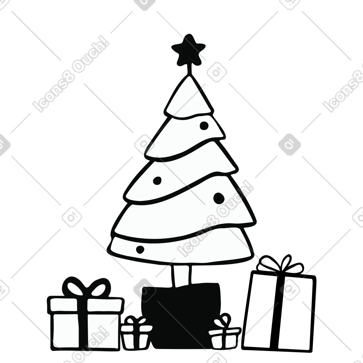 Christmas tree with star and gift boxes illustration in Journal style download in PNG, SVG