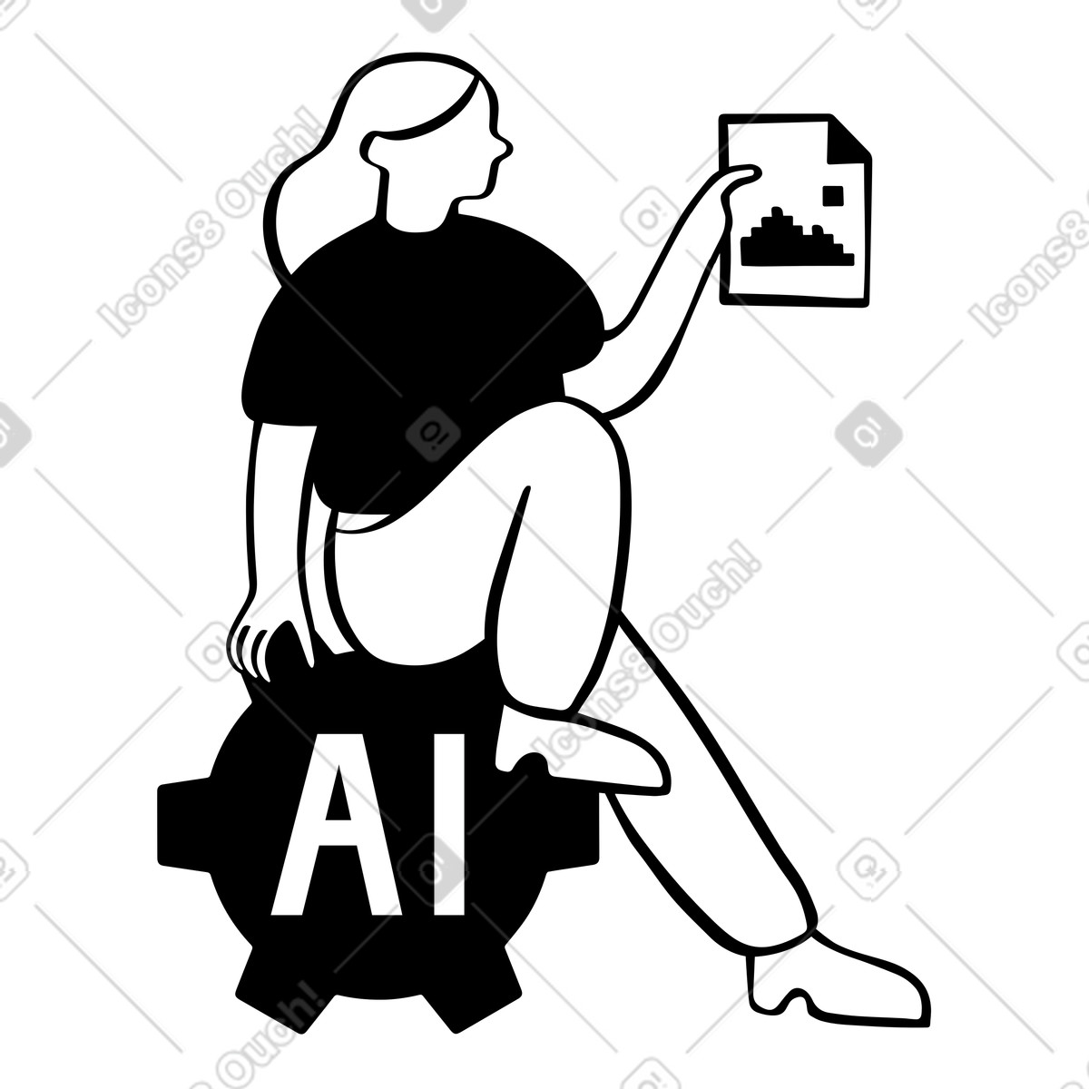 Woman holding an AI-generated image file illustration in Journal style download in PNG, SVG