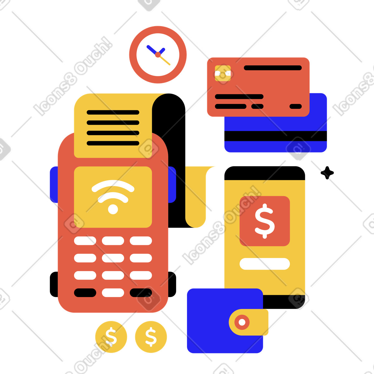 Payment methods for e-commerce and stores illustration in Flat style download in PNG, SVG