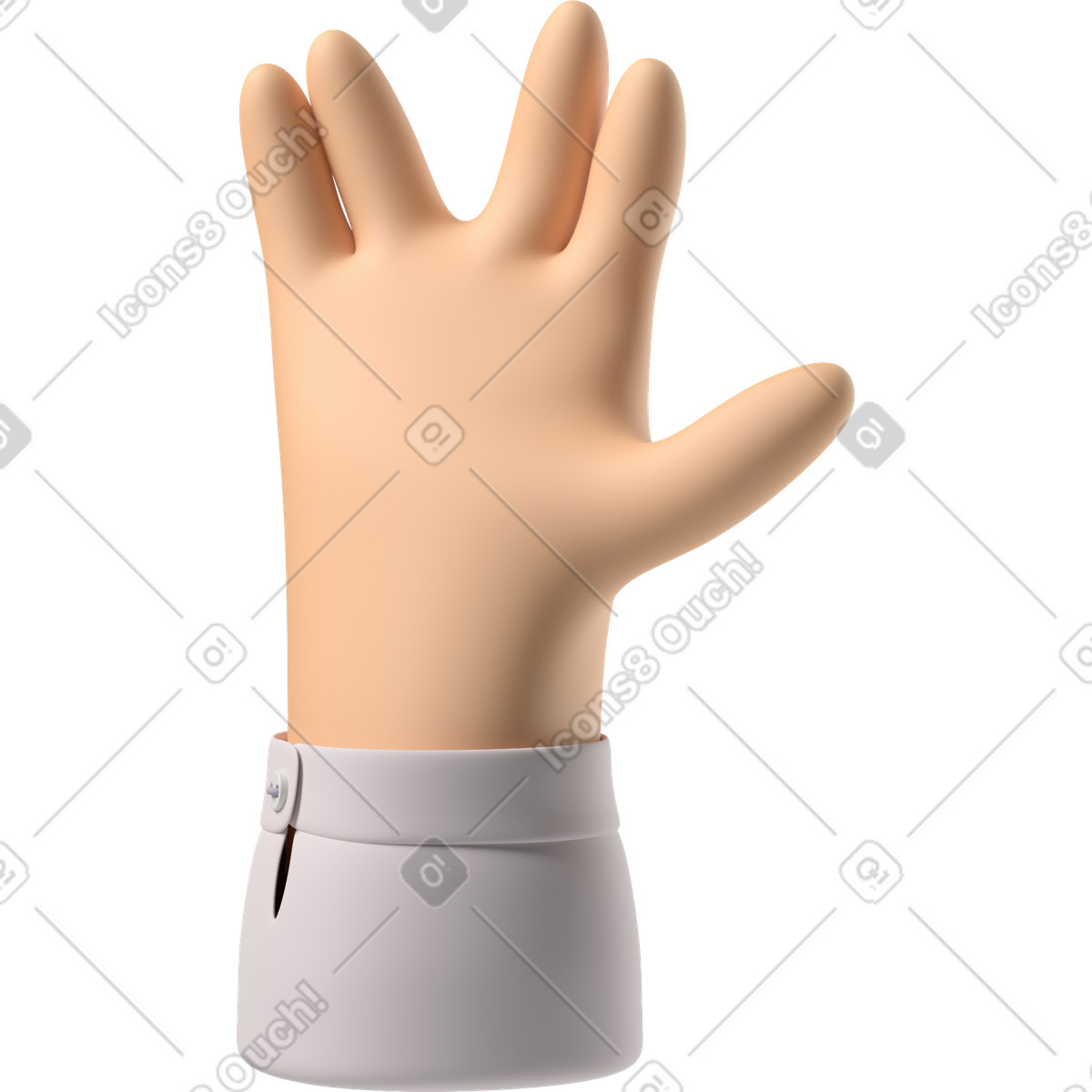 Mano di pelle bianca che saluta il vulcano illustrazione in stile 3D Hands Fun&Wild scarica in PNG, SVG