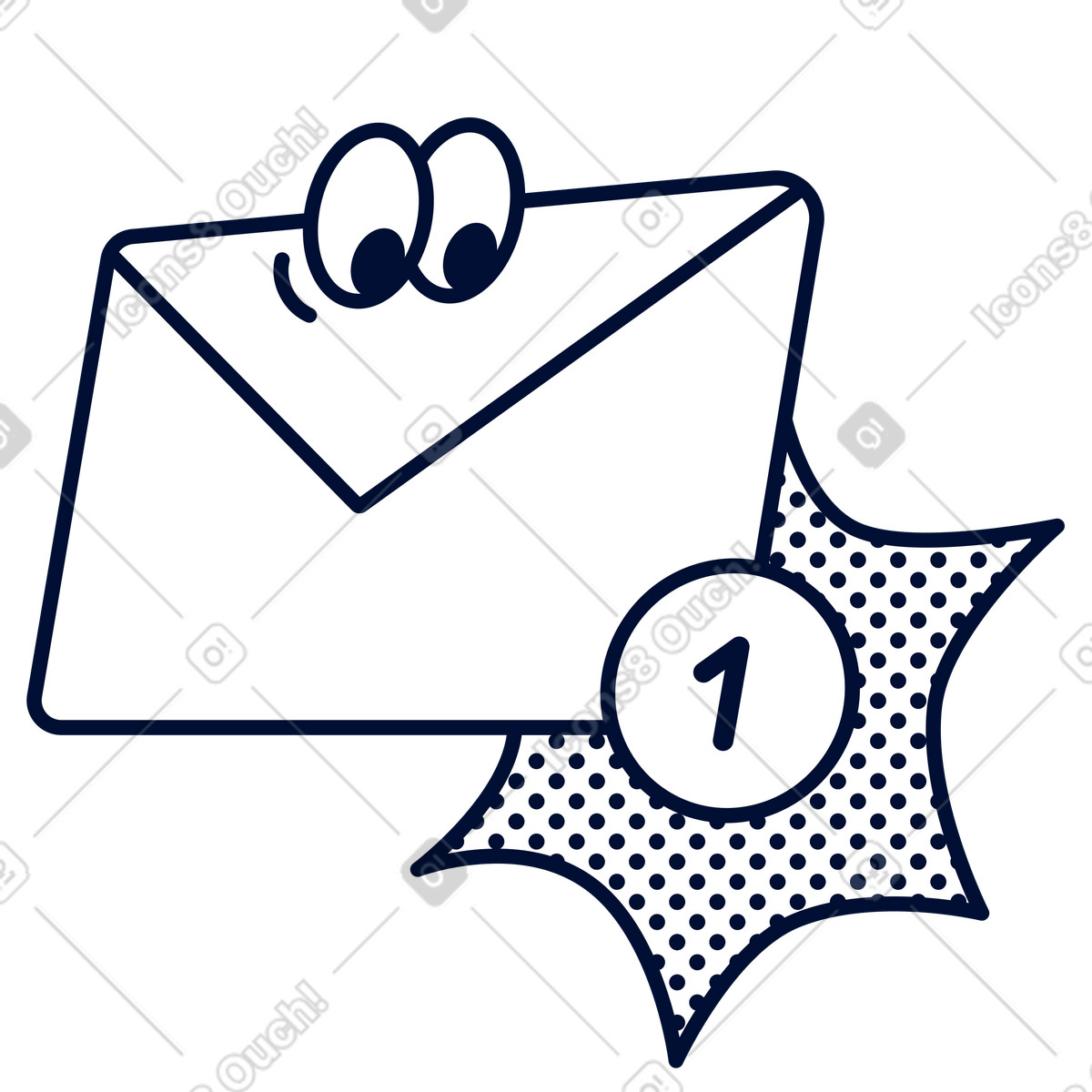 Illustration Enveloppe avec badge de notification, système d'alerte par e-mail, boîte réception utilisateur et interface messagerie dans le style Blink à télécharger aux formats PNG, SVG