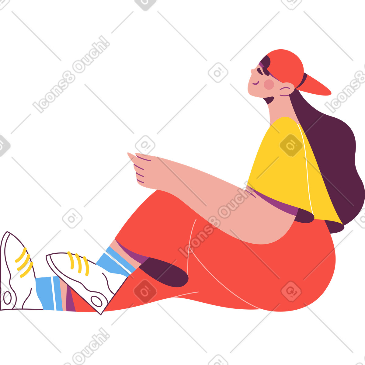 Girl walking side view illustration clipart with smooth dynamic movement