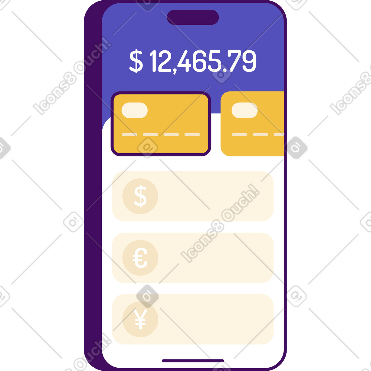 Mobiltelefon mit wechselkurs auf dem bildschirm-Illustration im Simplistic-Stil als Download in PNG, SVG