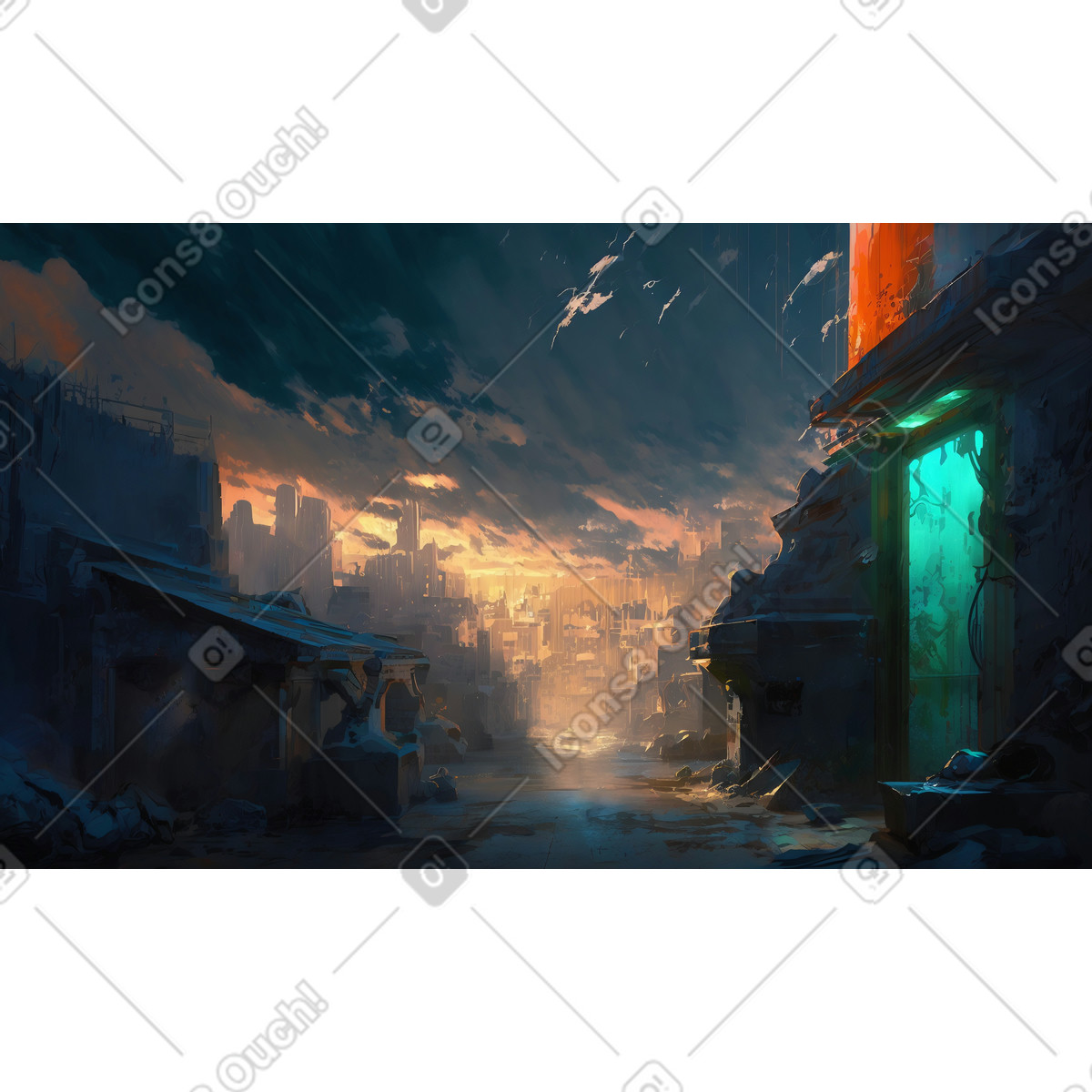 Narrow alley in futuristic background illustration Experimental style download PNG, SVG