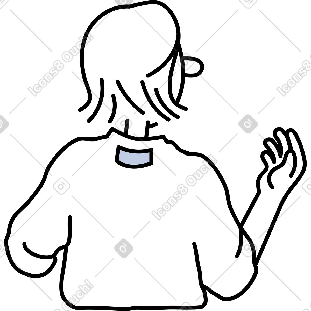 Back view of person gesturing illustration in Notes style download in PNG, SVG