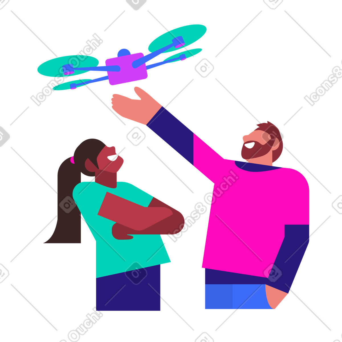 Ilustração de Mulher e homem lançando drone em no estilo Basic para baixar em PNG, SVG