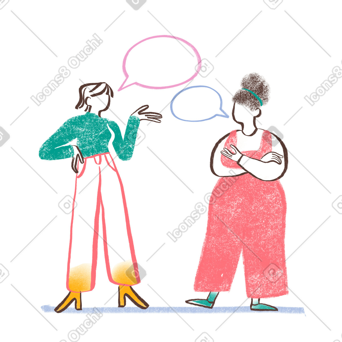 Company スタイルの Colleagues having discussion, Communication and workplace dialogue のイラストをPNG、SVG形式でダウンロード