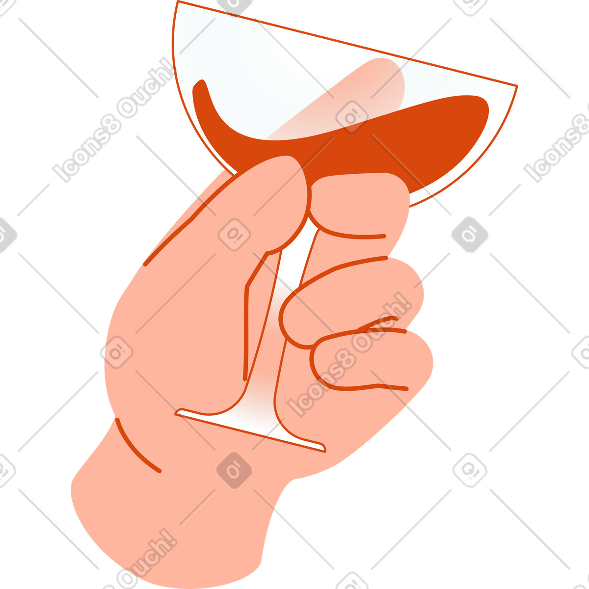 Mano con un bicchiere di vino illustrazione in stile Orange scarica in PNG, SVG