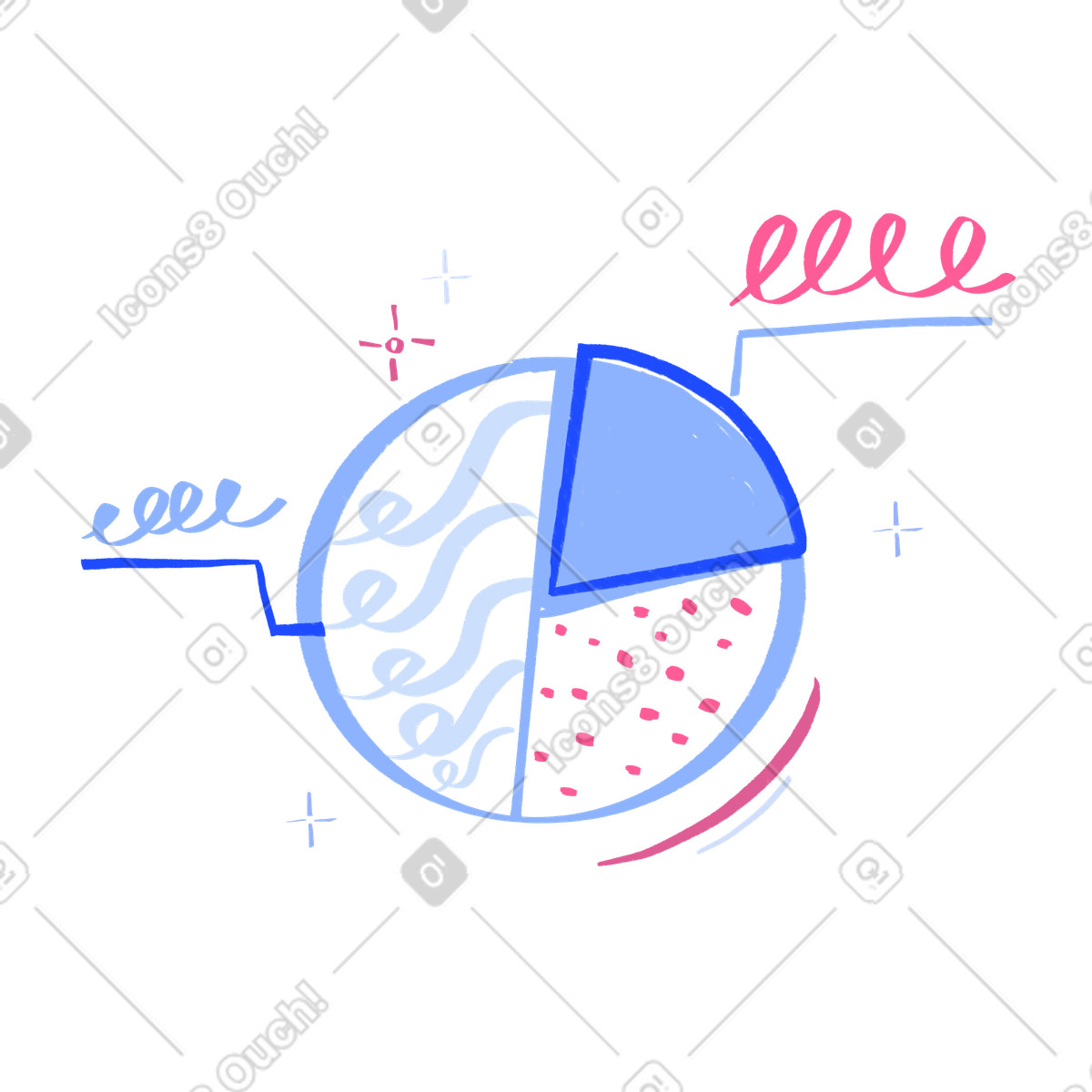 下载 Quirky 风格的 Pie chart with annotations 插画，支持 PNG、SVG 格式
