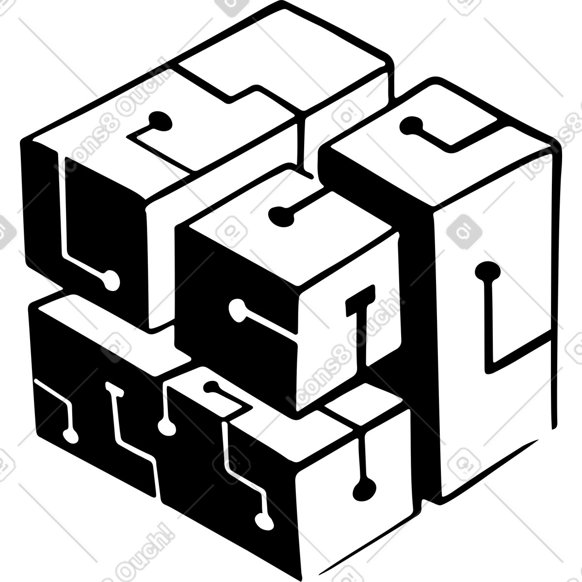 Digital cube with circuitry and modular parts illustration in Line style download in PNG, SVG