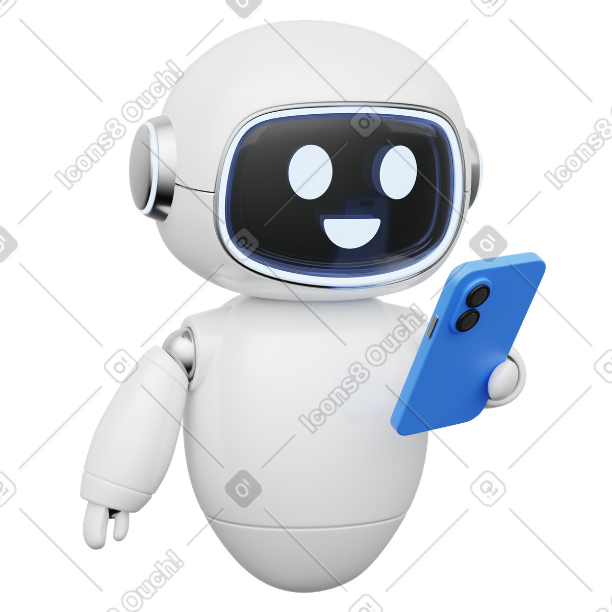 Mobile helpdesk AI robot providing support on smartphone illustration in 3D Playful style download in PNG, SVG