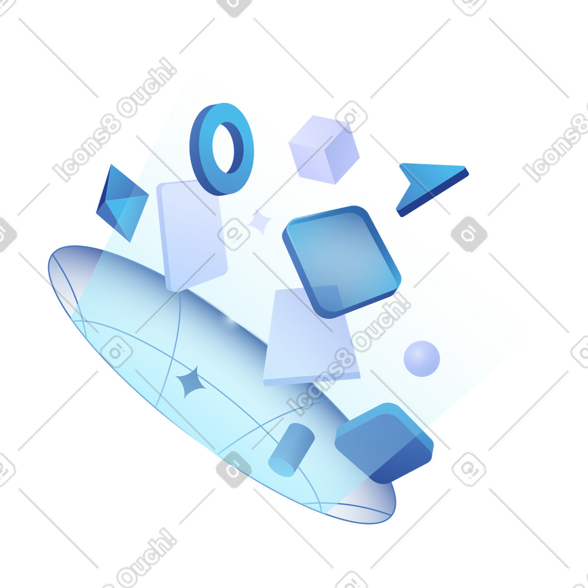 AI workflow transformation with data funnel and geometric shapes illustration in Quantum style download in PNG, SVG