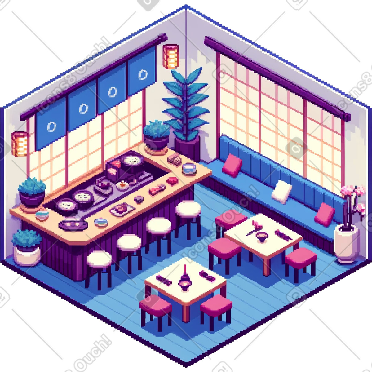 下载 Rooms 风格的 Japanese restaurant 插画，支持 PNG、SVG 格式