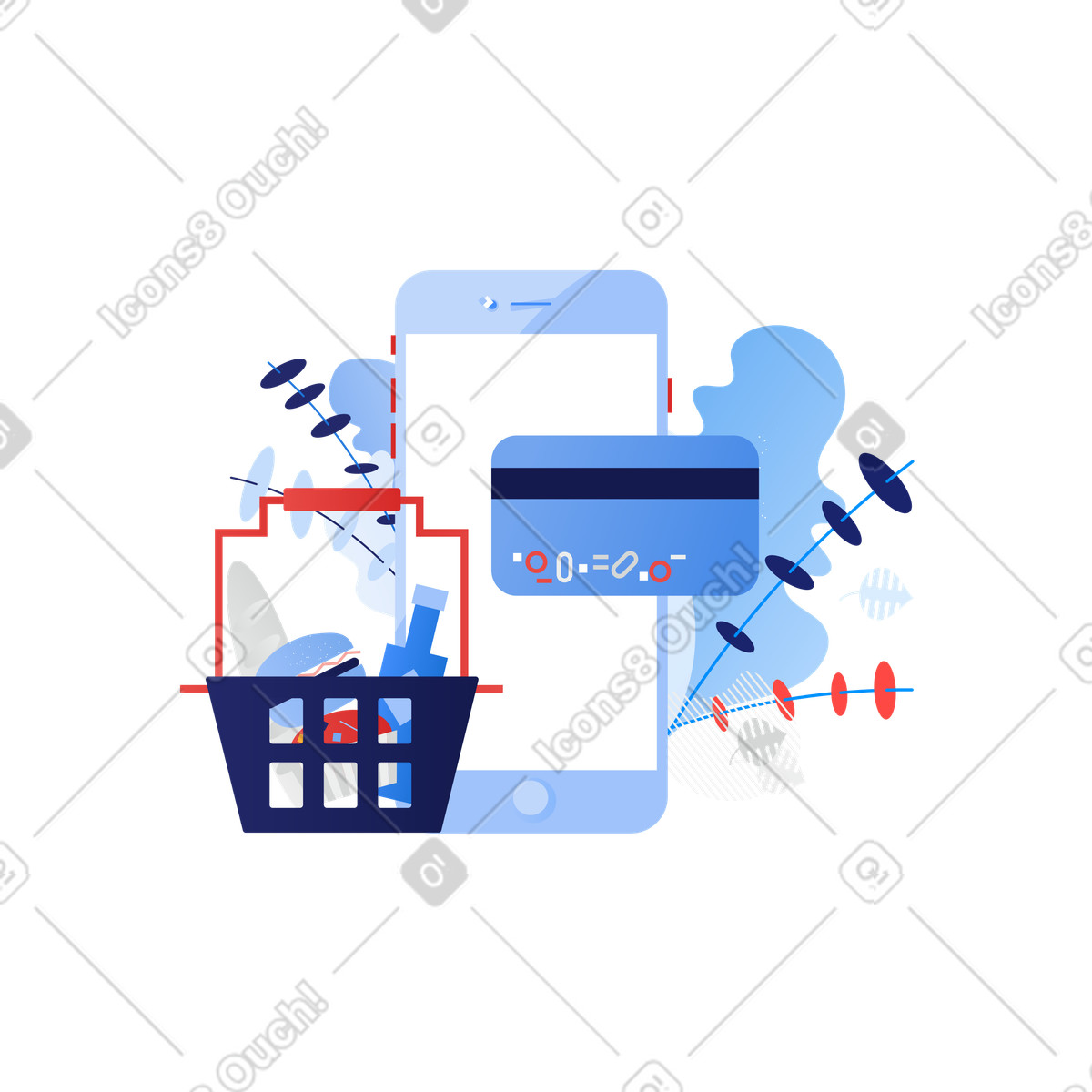Pagamento digitale e carrello della spesa illustrazione in stile Clip scarica in PNG, SVG