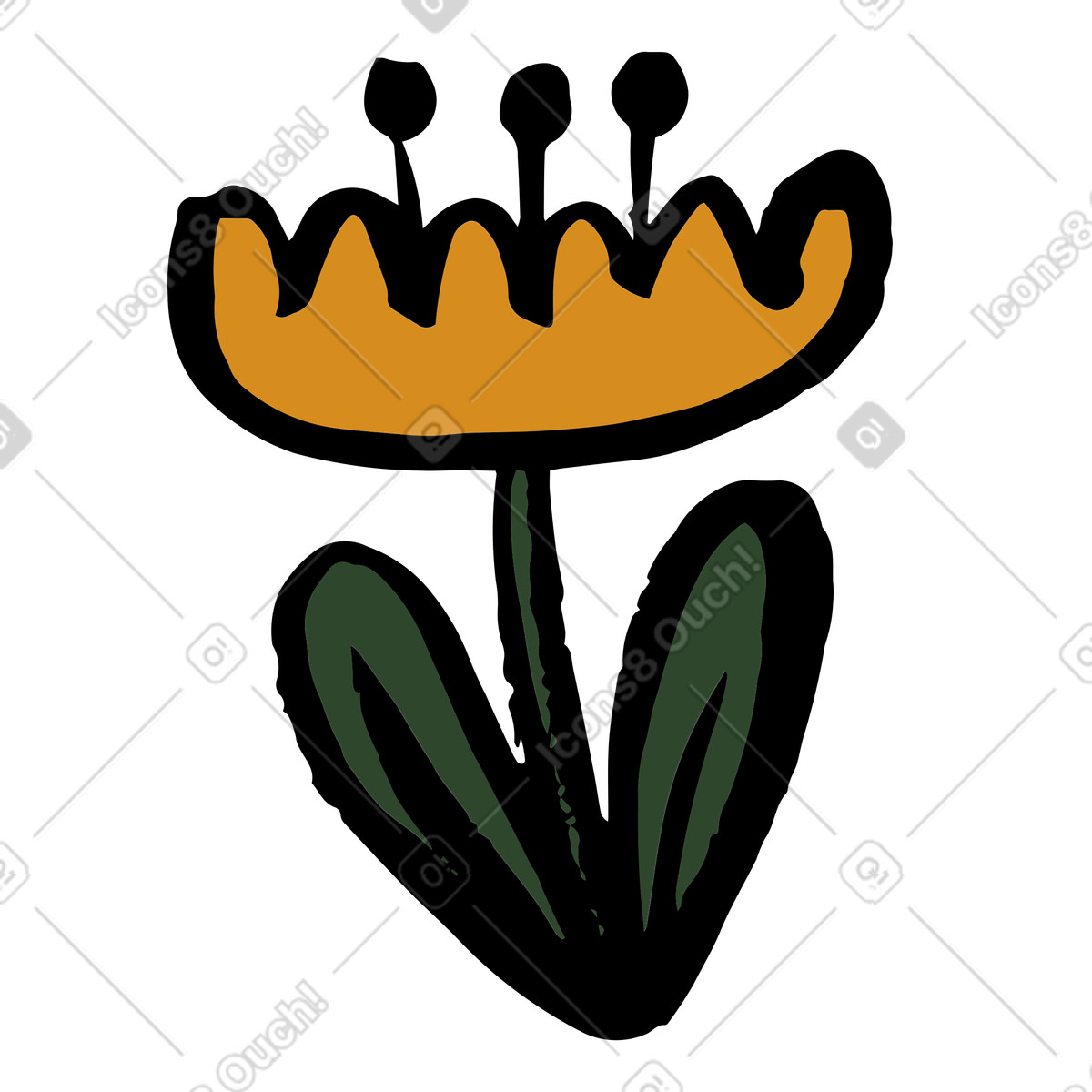 Ilustración Orange flower with green leaves en estilo Scandi a descargar en PNG y SVG