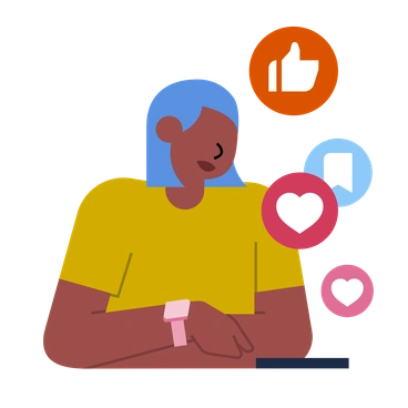 A person interacting with social media icons - Vector style illustration