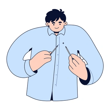 A shirt with a missing button and a person holding a needle