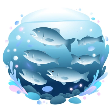 A swarm of piranhas is swimming in the murky depths of the Amazon River. The piranhas have sharp teeth and streamlined bodies, moving swiftly through the water. Surrounding them are various aquatic plants, with their leaves and tendrils swaying gently in the current. Bubbles rise from the group as they navigate through the dark, shadowy waters. The riverbed is visible with rocks and pebbles scattered along the bottom. Sunlight filters in from the surface, creating a dappled effect on the water.