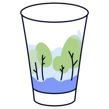 A clear shot glass stands upright. The glass features a painted design depicting a misty forest scene around its surface. The forest includes tall, slender trees with delicate branches and soft green leaves. A layer of fog subtly envelops the base of the trees, enhancing the atmosphere of the scene. The colors of the painting are muted, with shades of green and grey to reflect the tranquil setting. The rim of the shot glass is smooth and transparent, contrasting with the artistic depiction surrounding it.