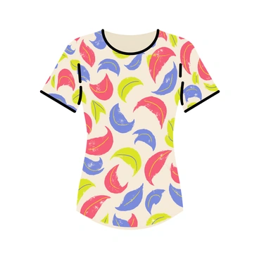 A blouse with a fitted design crafted from lightweight fabric. The blouse showcases a bold and colorful paisley print with vibrant hues of red, blue, green, and yellow. The sleeves are short and slightly puffed, adding a playful touch to the overall appearance. The neckline is round and adorned with a delicate trim, enhancing the blouse's aesthetic. The hemline is slightly curved, giving it a flattering silhouette.