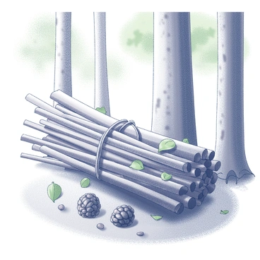 A bundle of freshly gathered sticks and twigs tied together in a forest setting