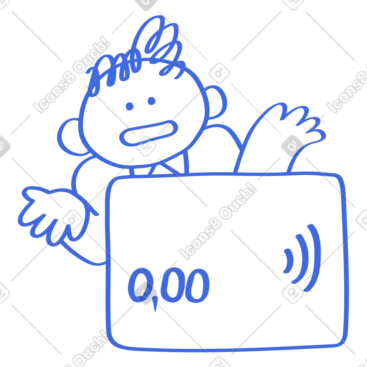 下载 Ballpoint Pen 风格的 Bank card with zero balance account and confused customer gesture 插画，支持 PNG、SVG 格式