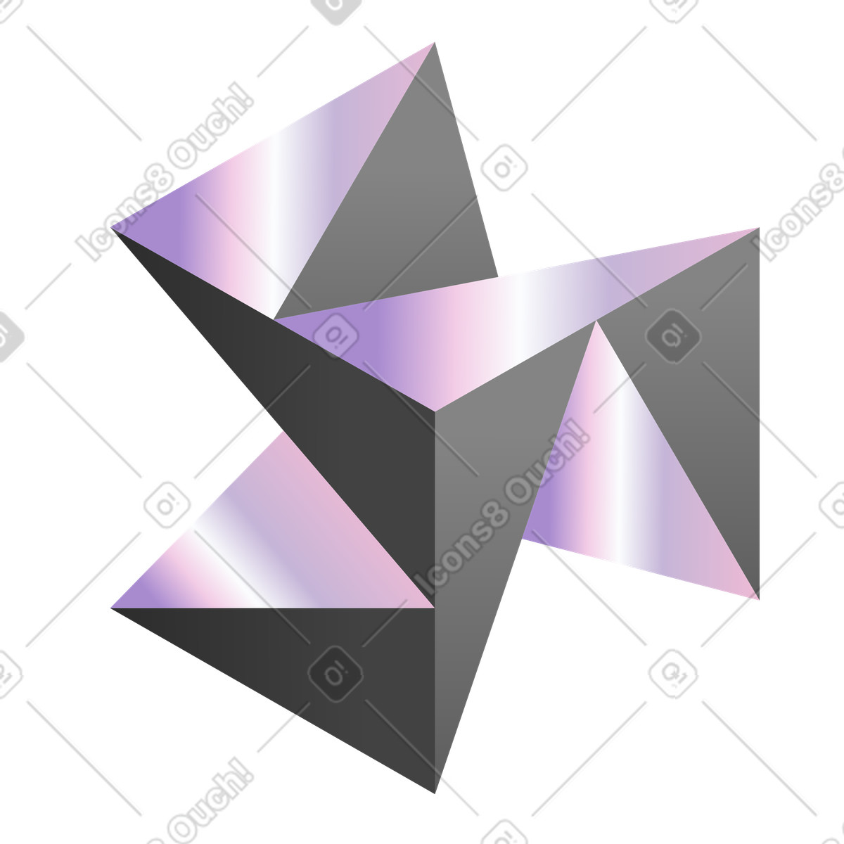 Ilustração de Formas triangulares flutuantes em cores metálicas, prismas iridescentes no estilo Illusion para baixar PNG, SVG