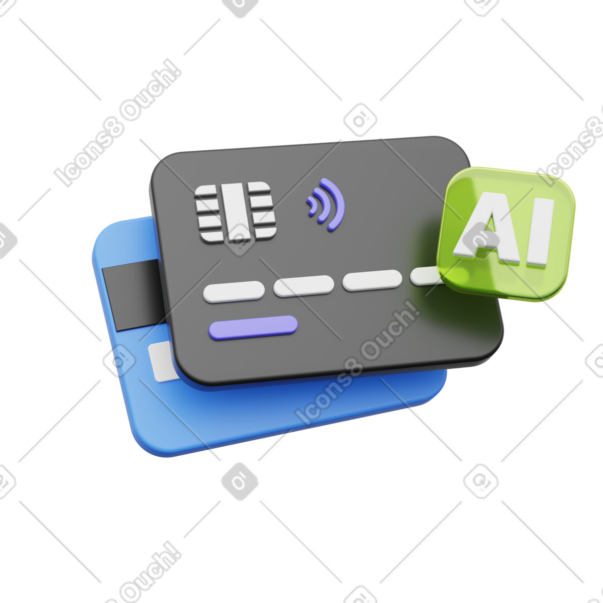 Credit cards with ai symbol, Automated payments, Fintech innovation illustration in PNG, SVG