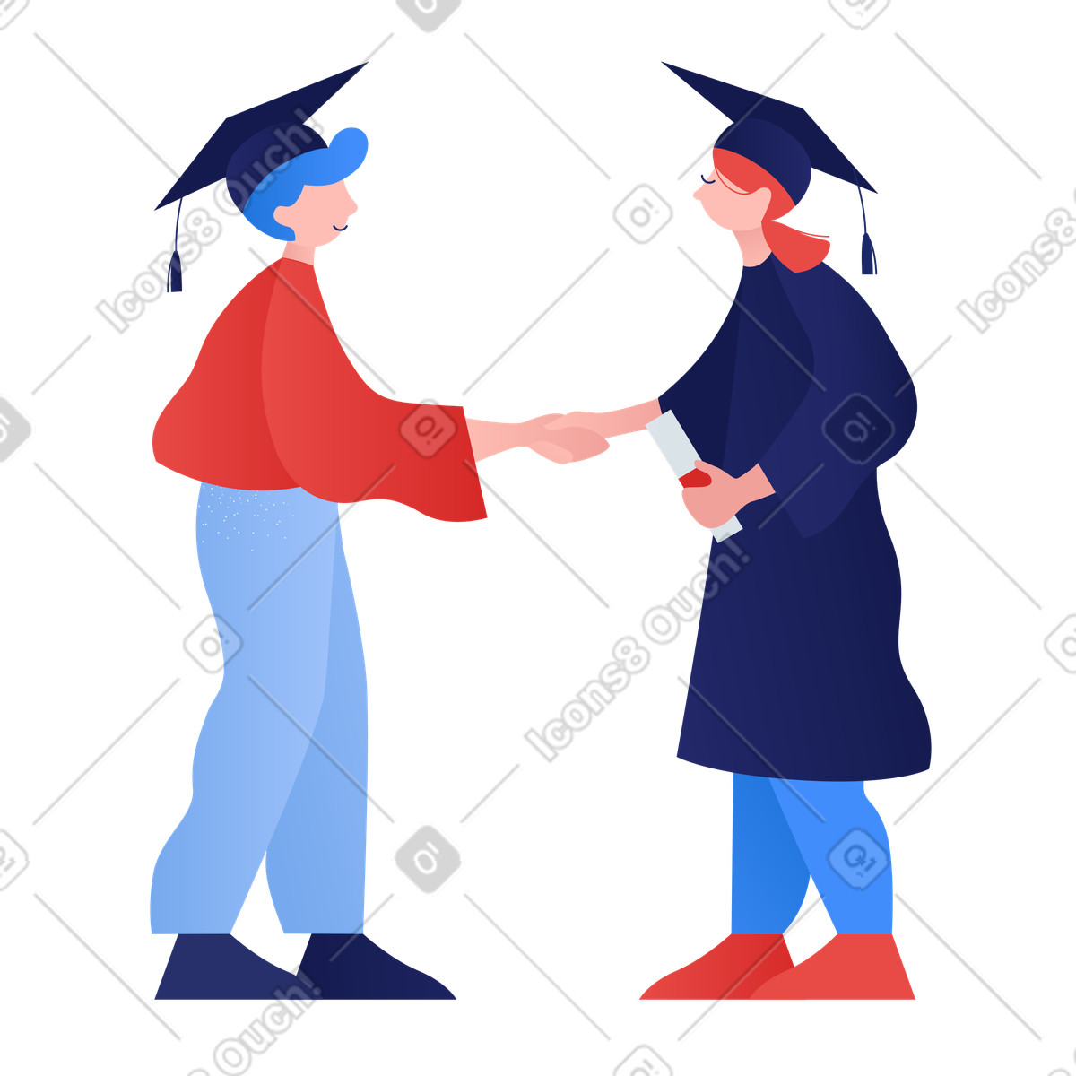 Illustration L'homme donne un diplôme à une étudiante avec poignée de main dans le style Clip télécharger aux formats PNG, SVG