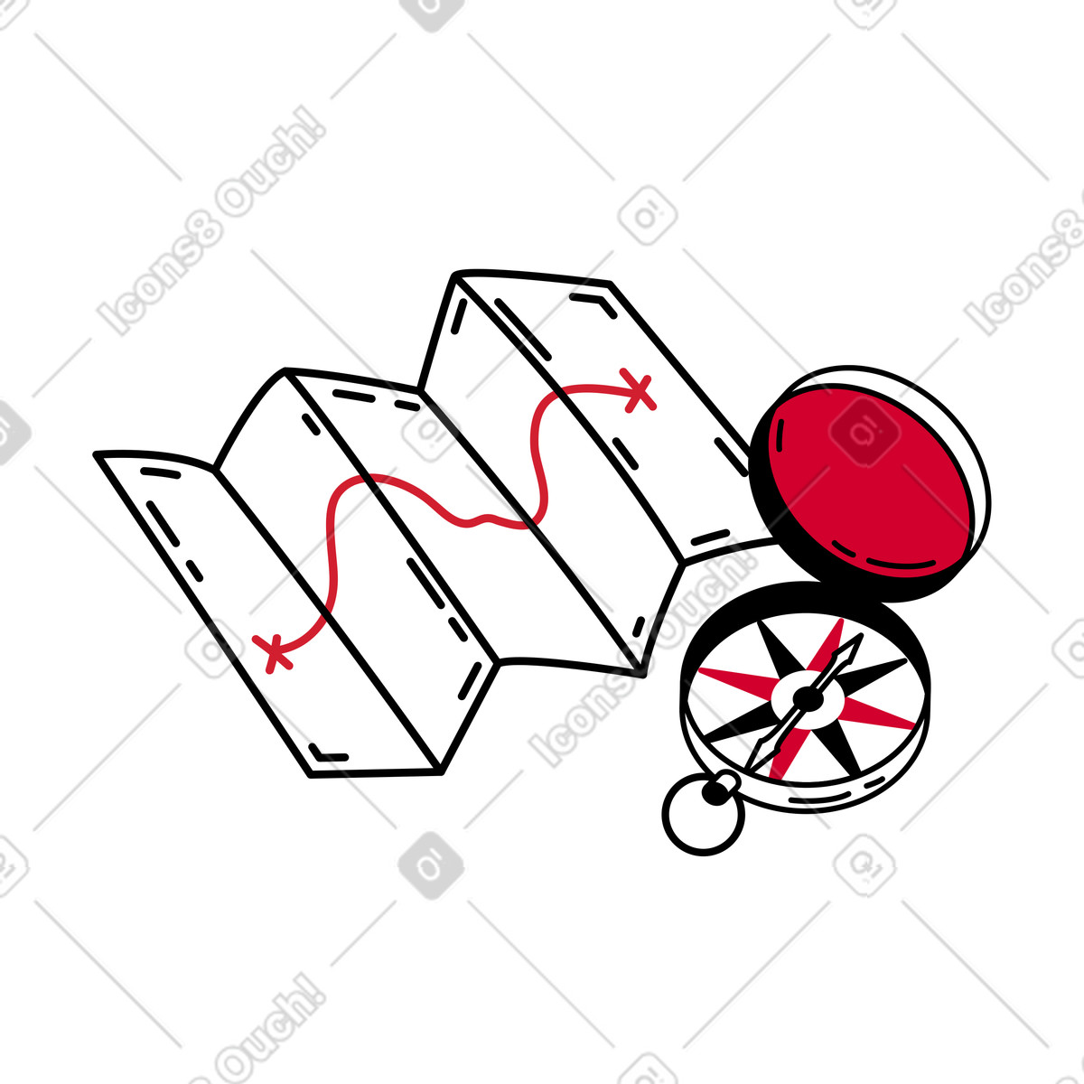 Map with compass illustration in PNG, SVG