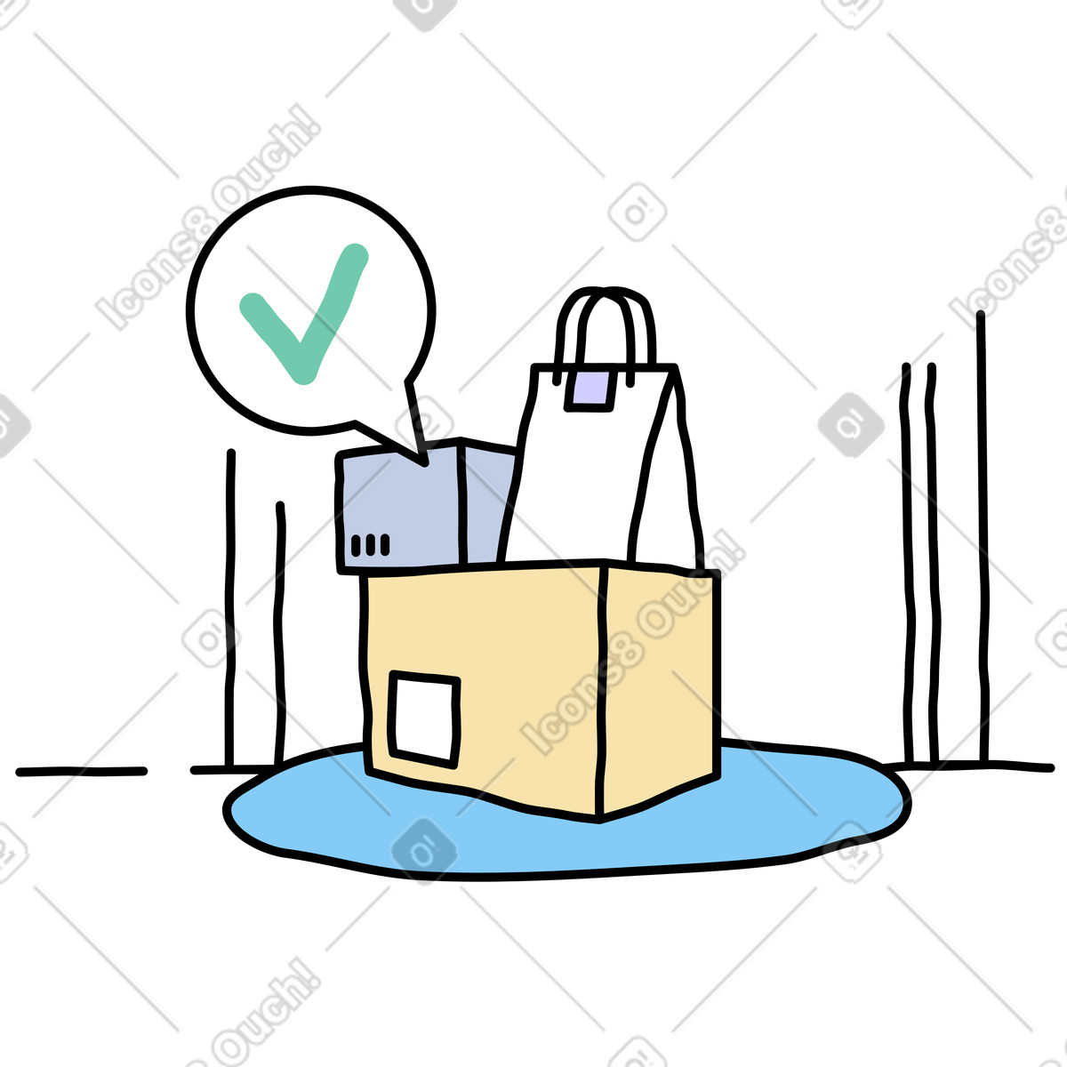 Kontaktlose auftragszustellung, lieferung abgeschlossen-Illustration im Notes-Stil als Download in PNG, SVG