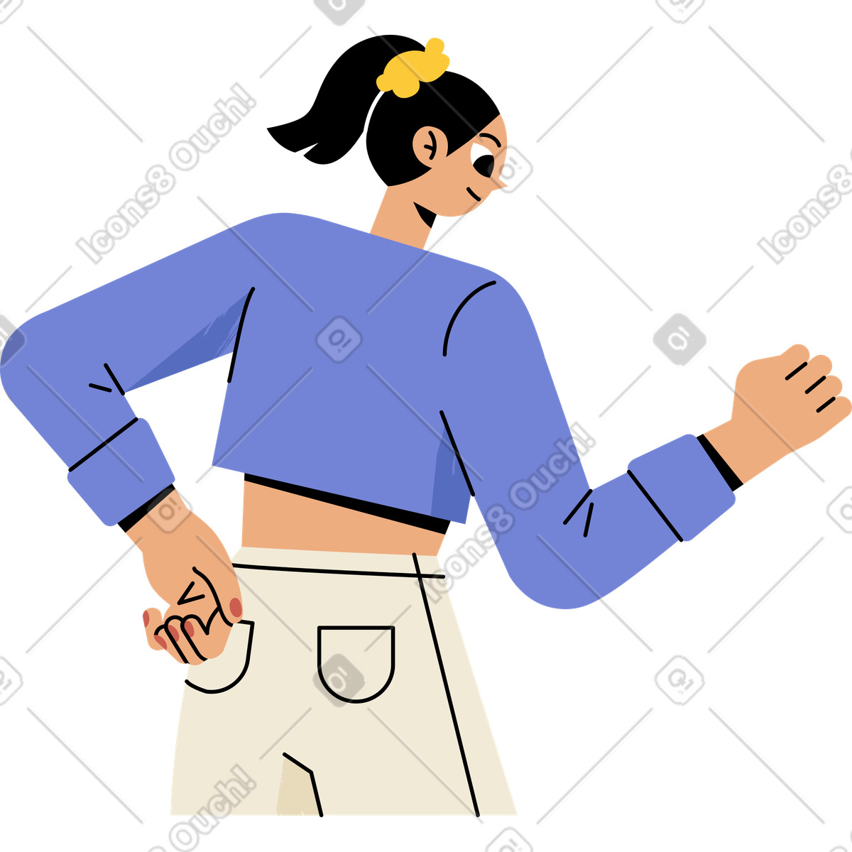 Frau bückte sich und hob ihre hand-Illustration im Juicy-Stil als Download in PNG, SVG