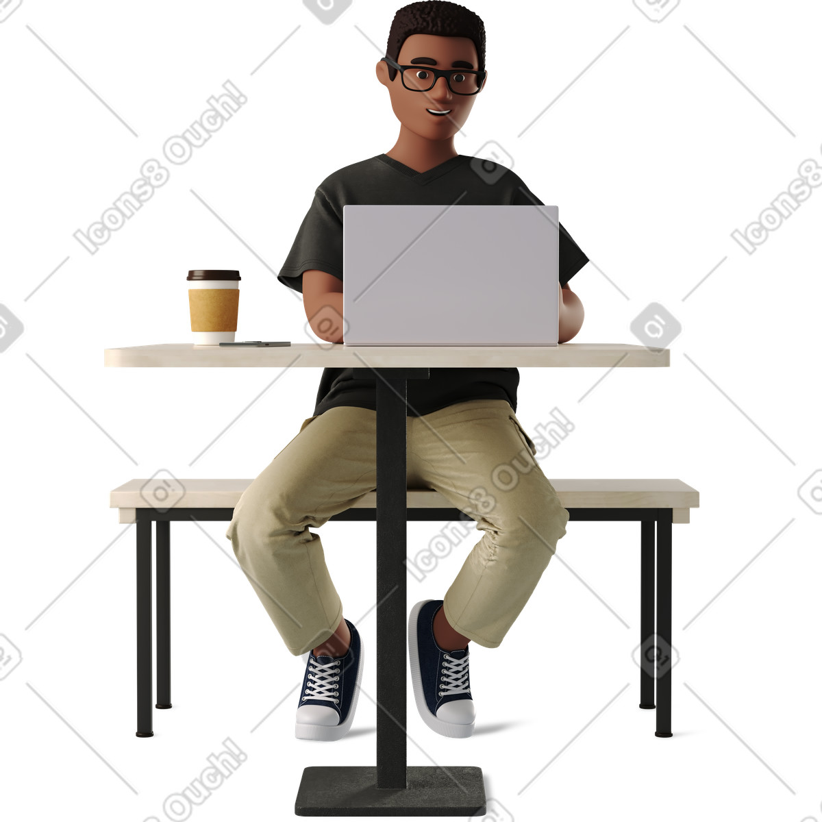 Young man working at a bar table-Illustration im 3D Business-Stil als Download in PNG, SVG