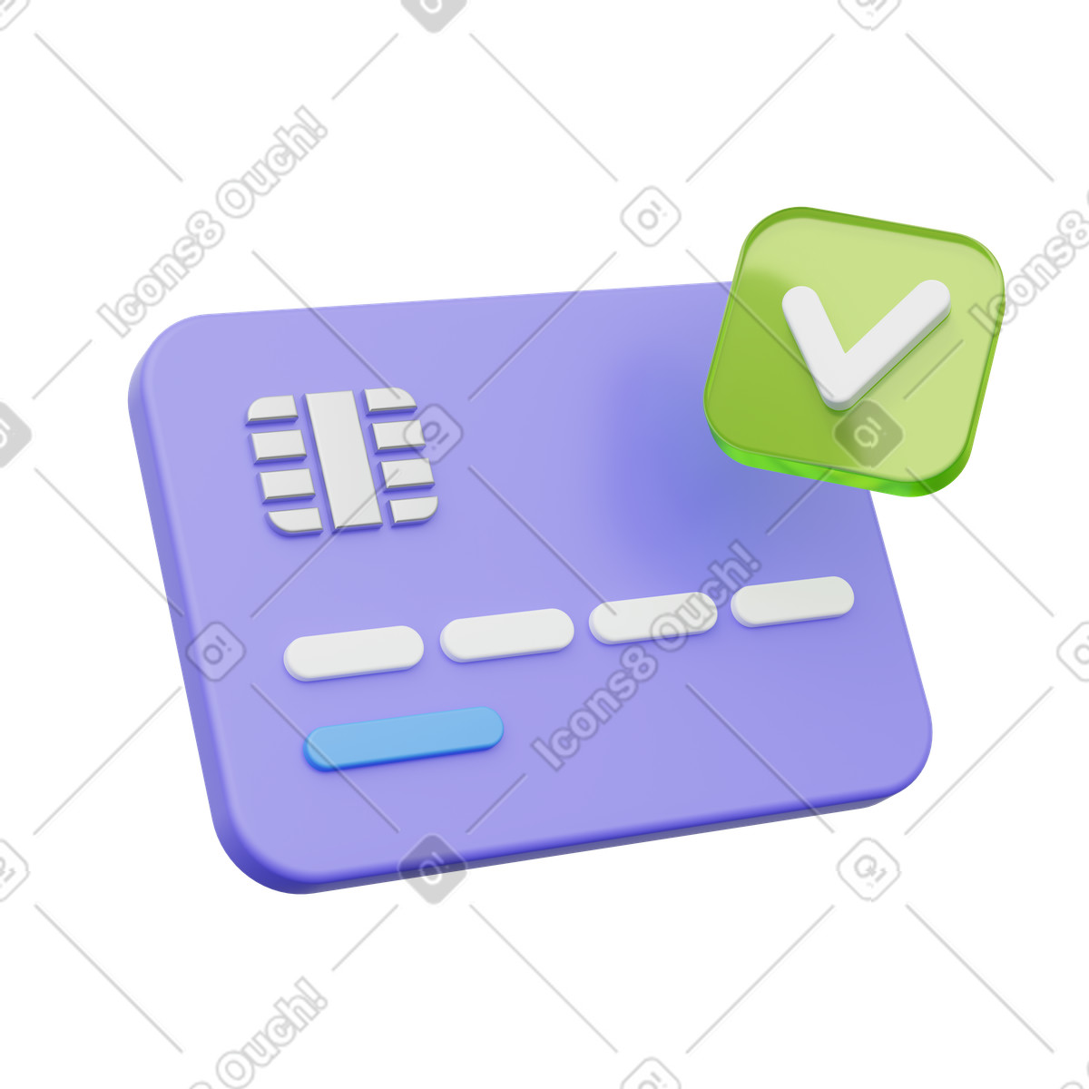 Bank card with check mark, payment approved, secure transaction illustration in PNG, SVG