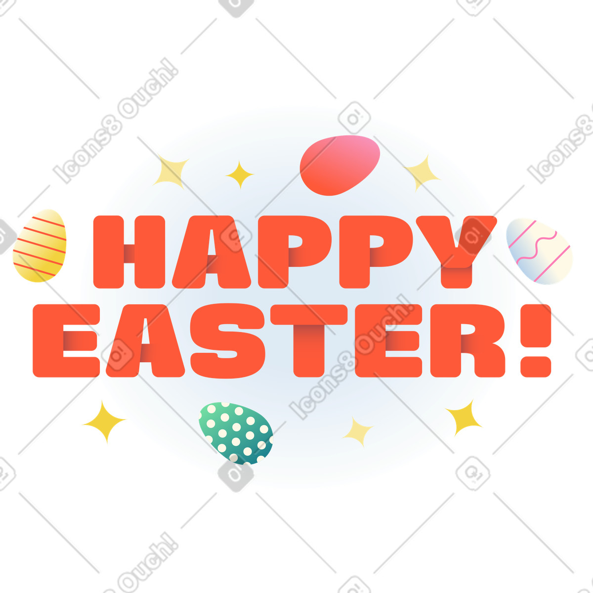 Ilustración Lettering Happy Easter with eggs and stars en estilo Beam a descargar en PNG y SVG