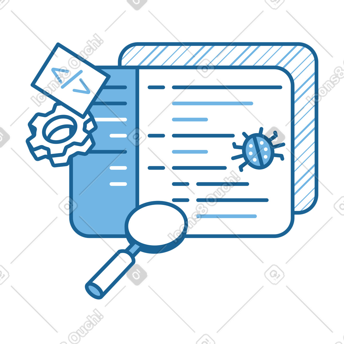 Finding and fixing bugs in the code animated illustration in GIF, Lottie (JSON), AE